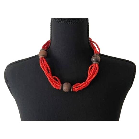 Orange Beads Necklace Choker - Picture 1 of 5